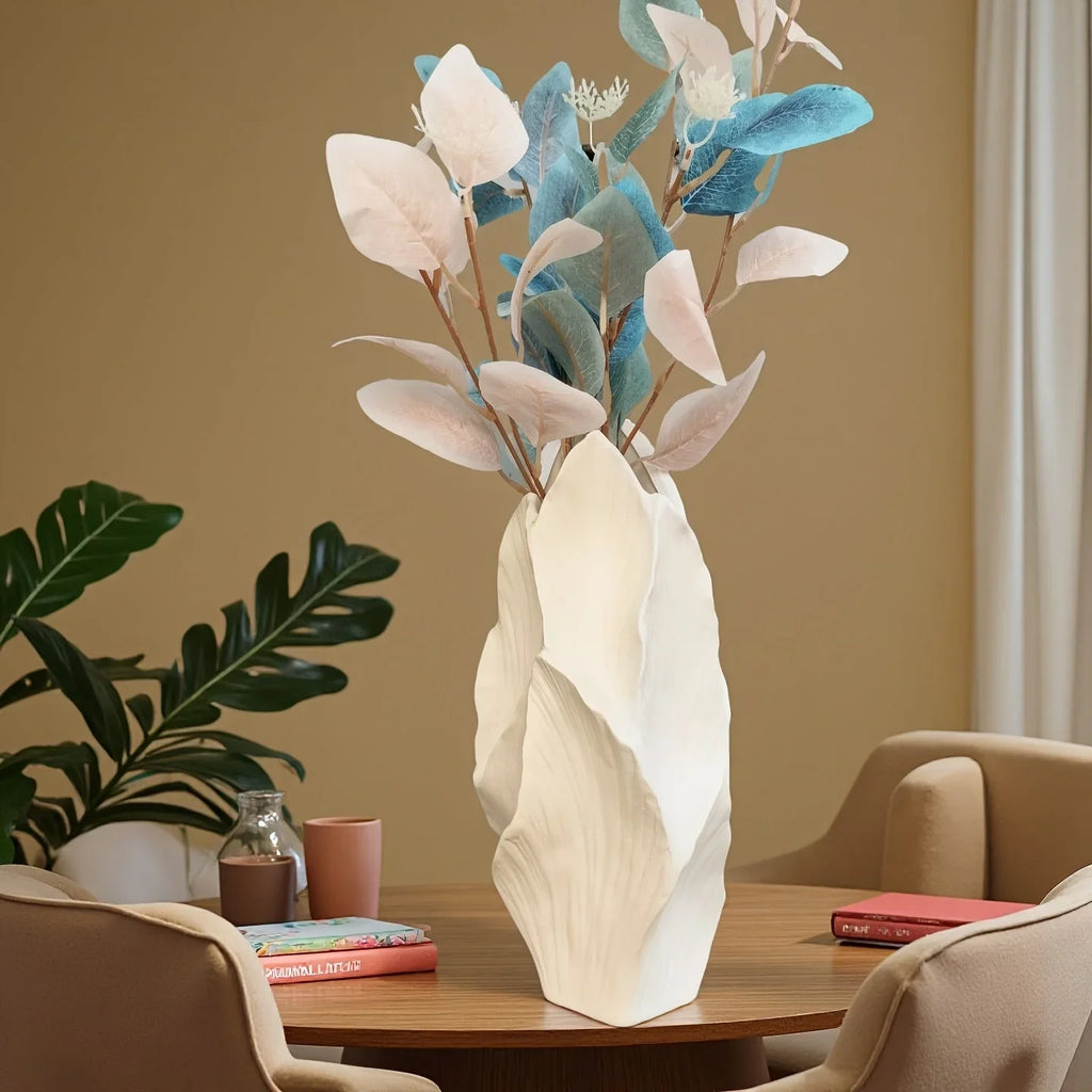 Ceramic Tall Vase - White Modern Floral Centerpiece for Home, Office, Wedding Decor, angled view - House Of Avana