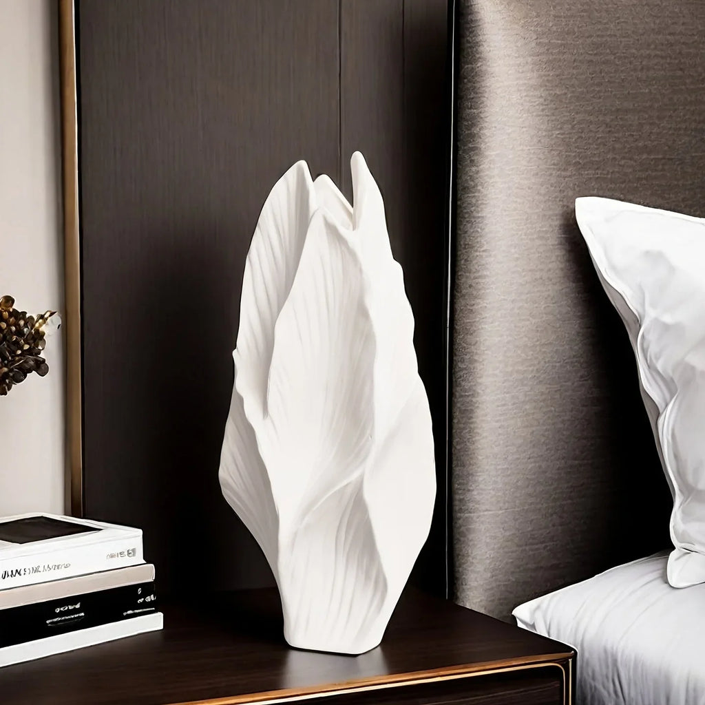 Ceramic Tall Vase - White Modern Floral Centerpiece for Home, Office, Wedding Decor, back view - House Of Avana