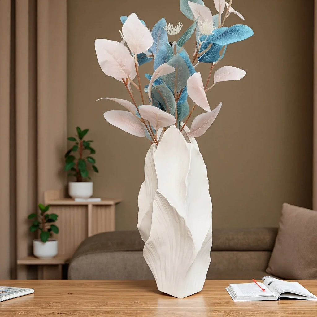 Ceramic Tall Vase - White Modern Floral Centerpiece for Home, Office, Wedding Decor, dimensions view - House Of Avana