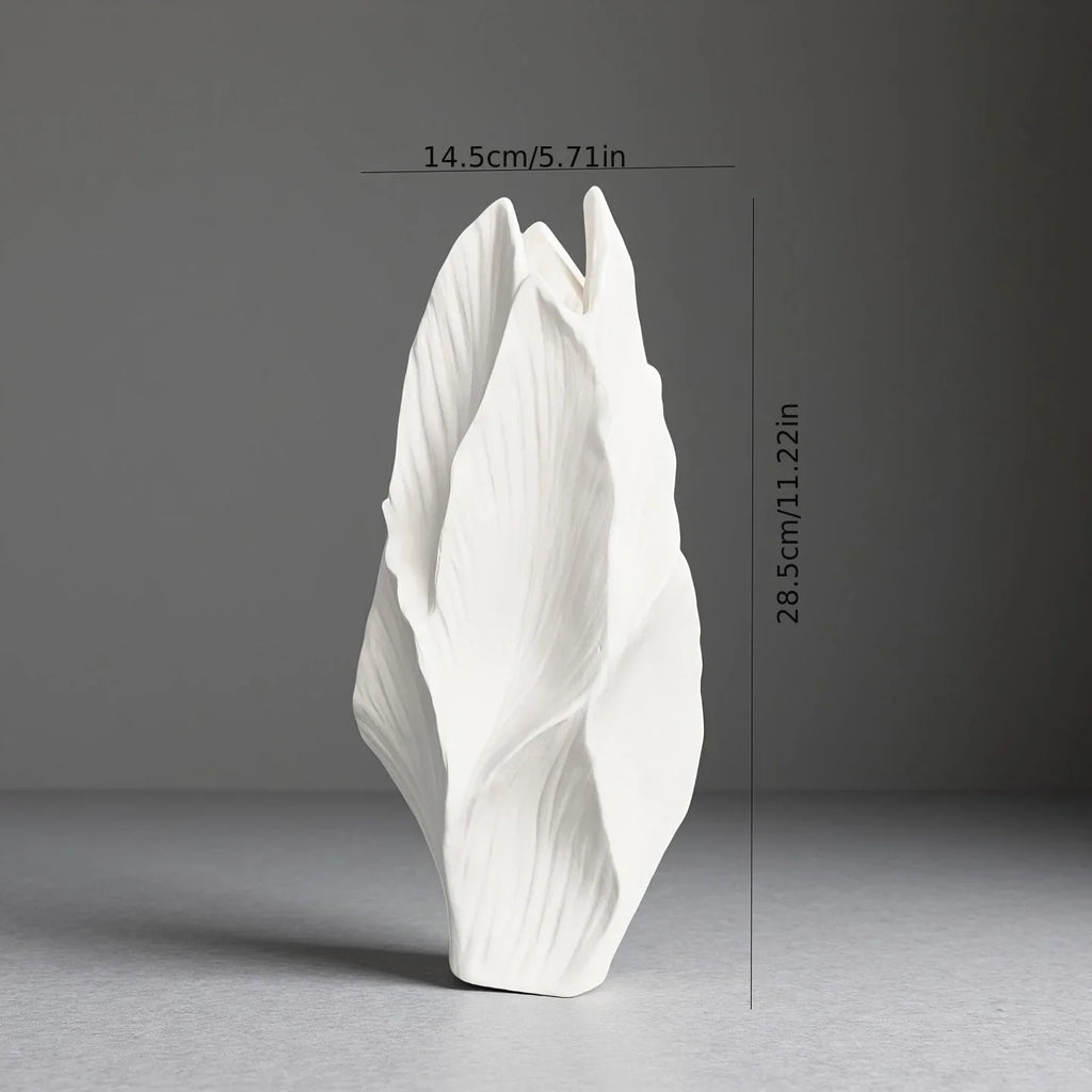 Ceramic Tall Vase - White Modern Floral Centerpiece for Home, Office, Wedding Decor, side view - House Of Avana