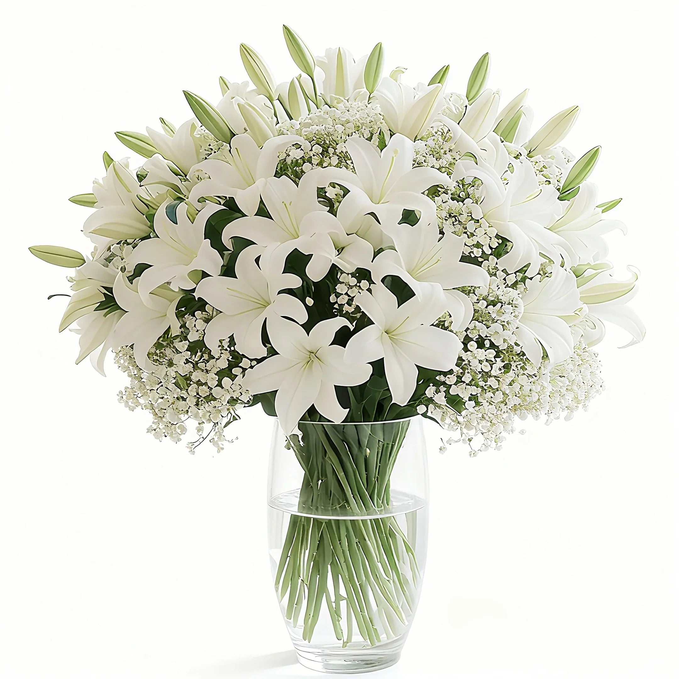 28 Artificial Flower Bouquets - Realistic White Lilies and 's Breath (20 Lilies + 's Breath) - Made of... - House Of Avana