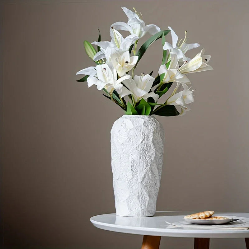 Ceramic Vase with Stone Pattern, White Geometric Floral Design, detail shot - House Of Avana