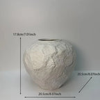 Ceramic Vase with Stone Pattern, White Geometric Floral Design, side view - House Of Avana