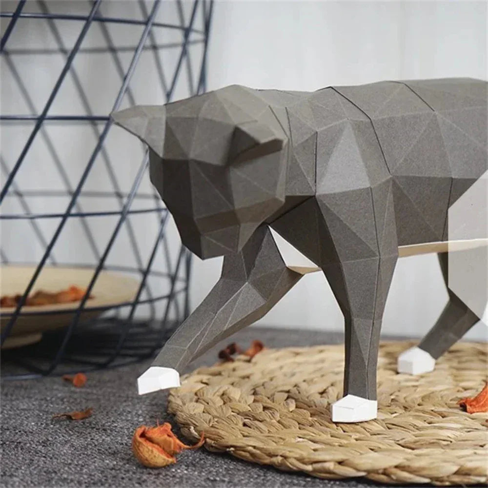 Geometric Cat Sculpture - White 3d Figurine, back view - House Of Avana