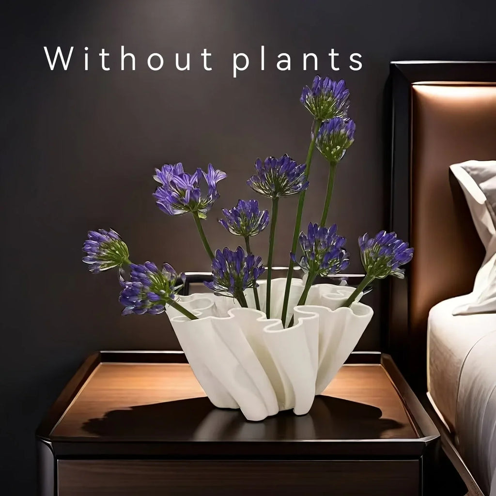 Ceramic 3d Printed Vase with Geometric Design - White, angled view - House Of Avana