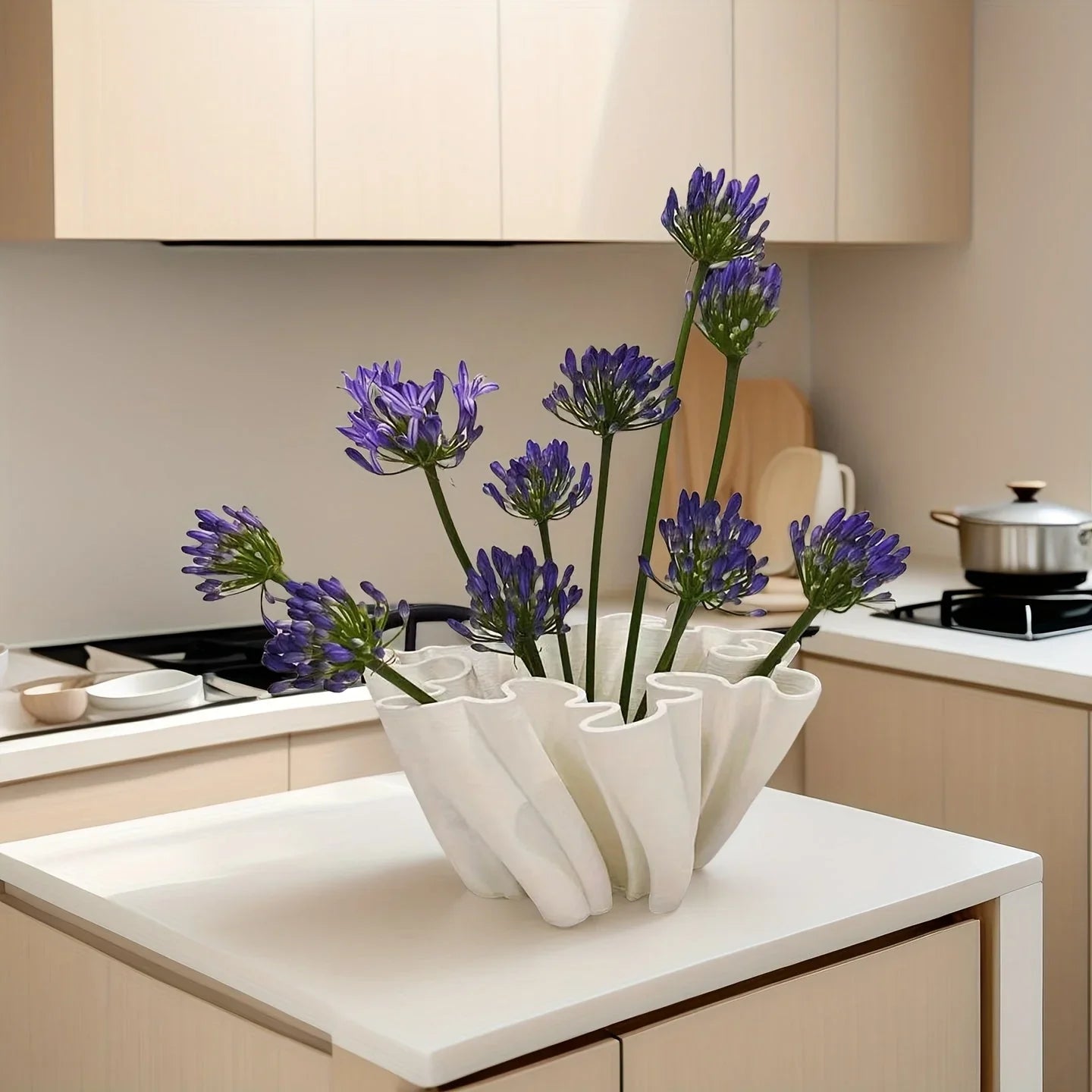 Ceramic 3d Printed Vase with Geometric Design - White, back view - House Of Avana