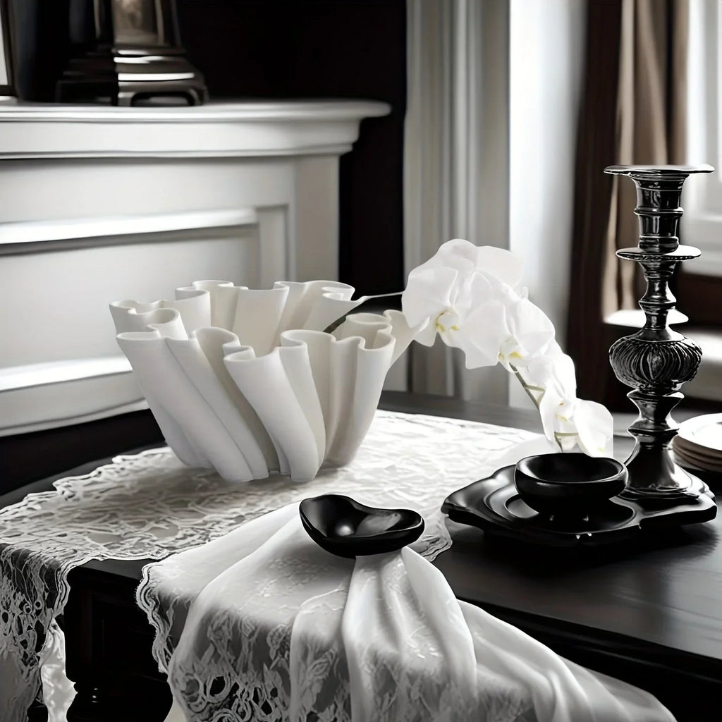 Ceramic 3d Printed Vase with Geometric Design - White, detail shot - House Of Avana