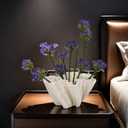 Ceramic 3d Printed Vase with Geometric Design - White, front view - House Of Avana