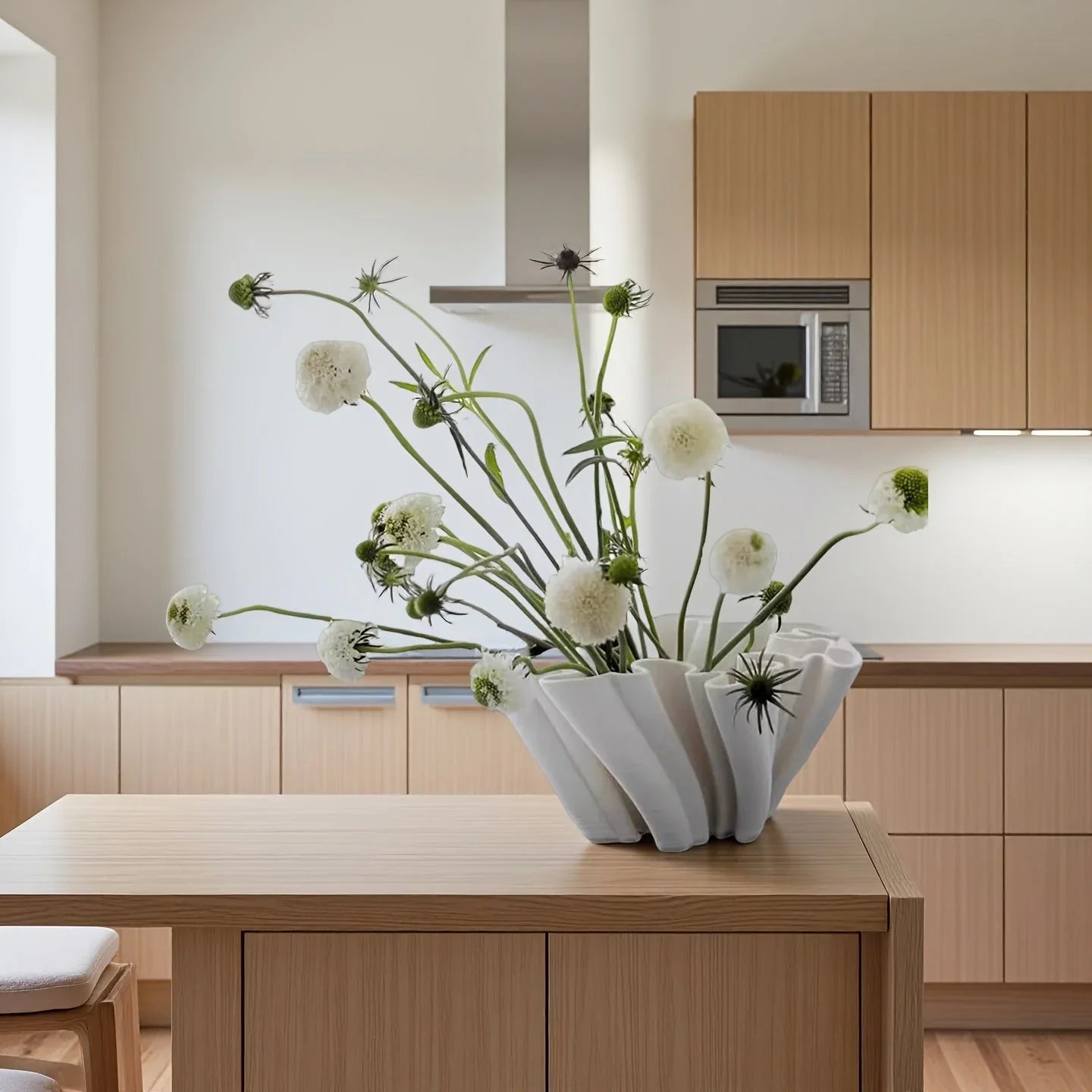 Ceramic 3d Printed Vase with Geometric Design - White, lifestyle image - House Of Avana