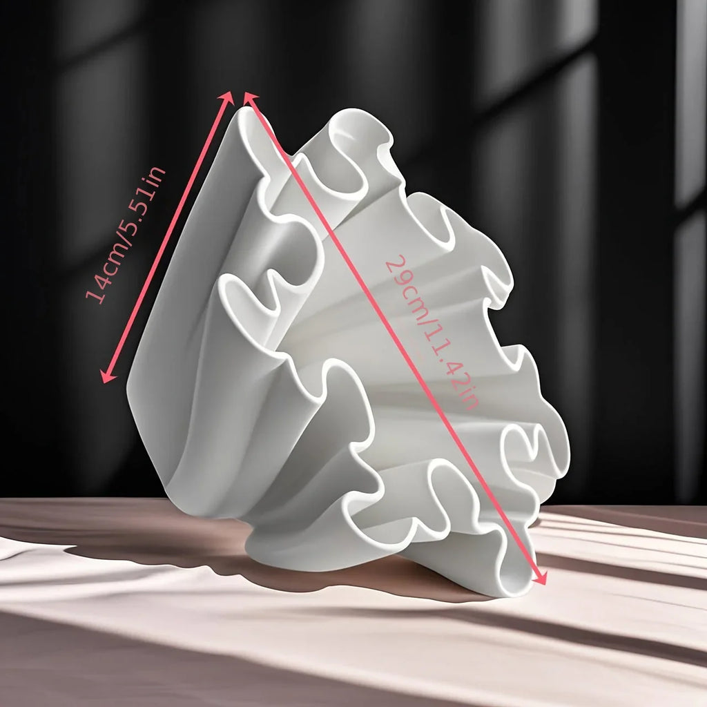 Ceramic 3d Printed Vase with Geometric Design - White, side view - House Of Avana