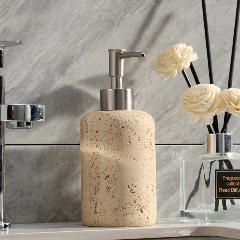 Elegant Marble-textured Resin Soap Dispenser with Pump – Refillable Bathroom Organizer for Hand Wash,... - House Of Avana