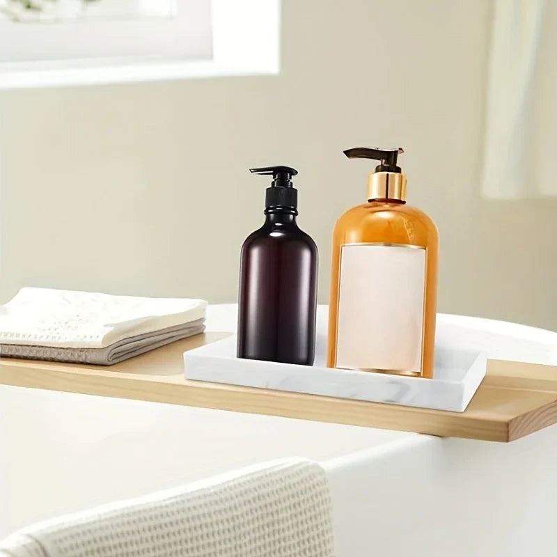 Marble Rectangular Decorative Tray - Elegant White & Golden Bathroom Vanity Organizer with Multiple... - House Of Avana