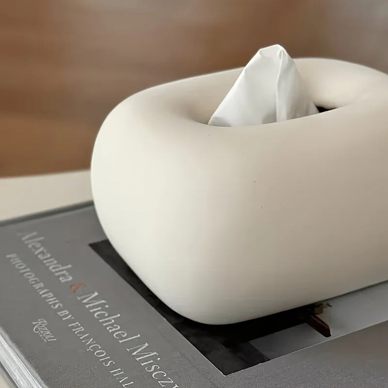Tissue Box Holder - Modern Ceramic White, angled view - House Of Avana