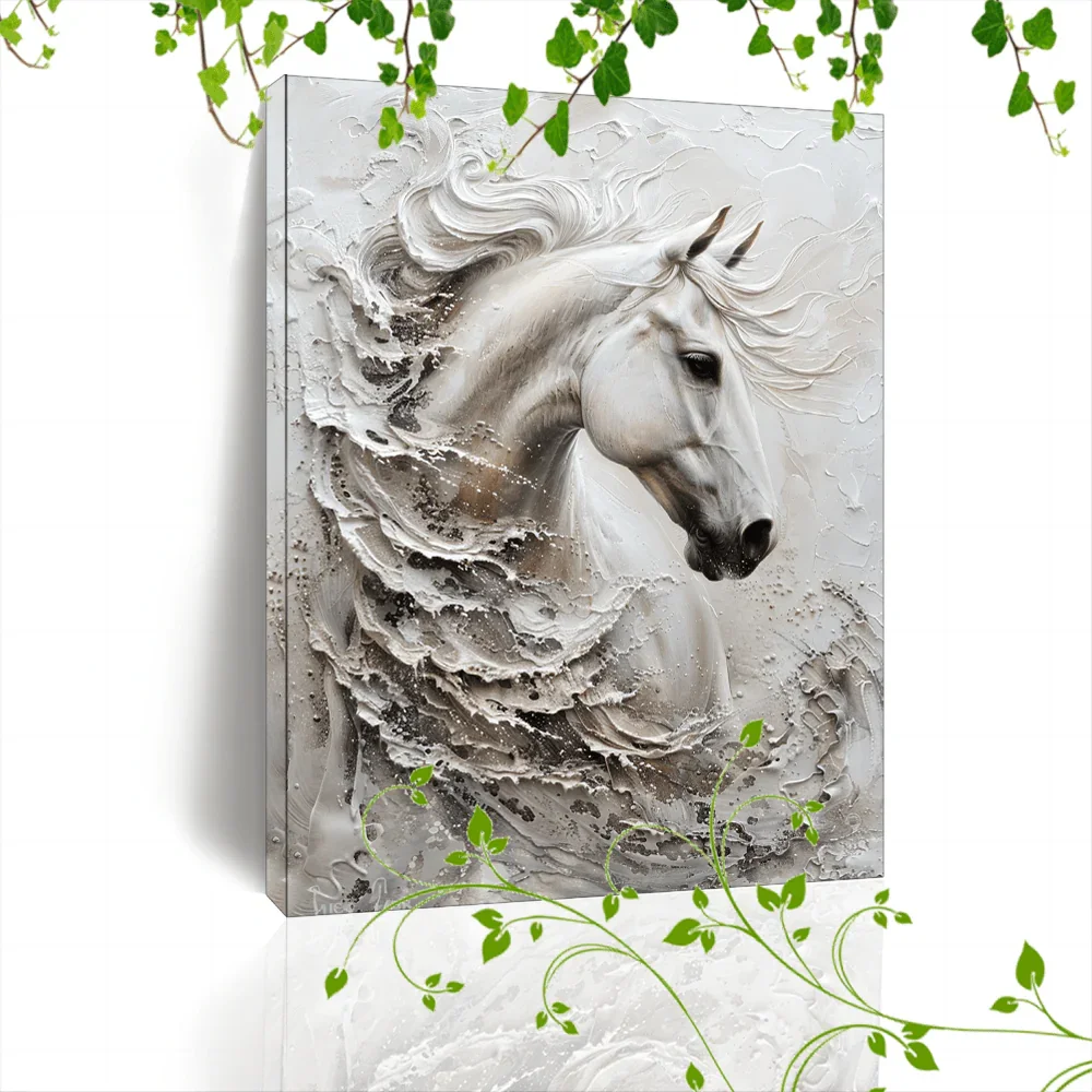 Large White Horse Framed Canvas - House Of Avana