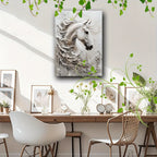 Large White Horse Framed Canvas - House Of Avana