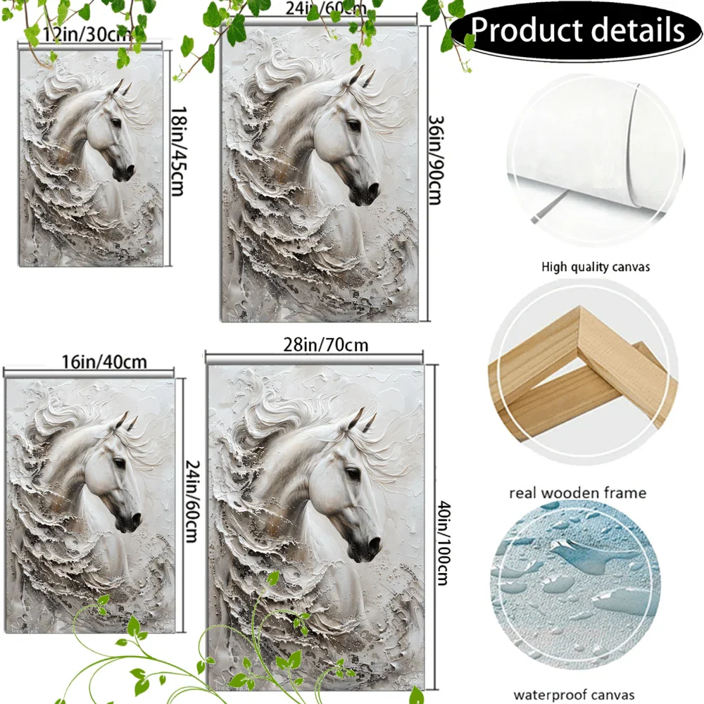 Large White Horse Framed Canvas - House Of Avana