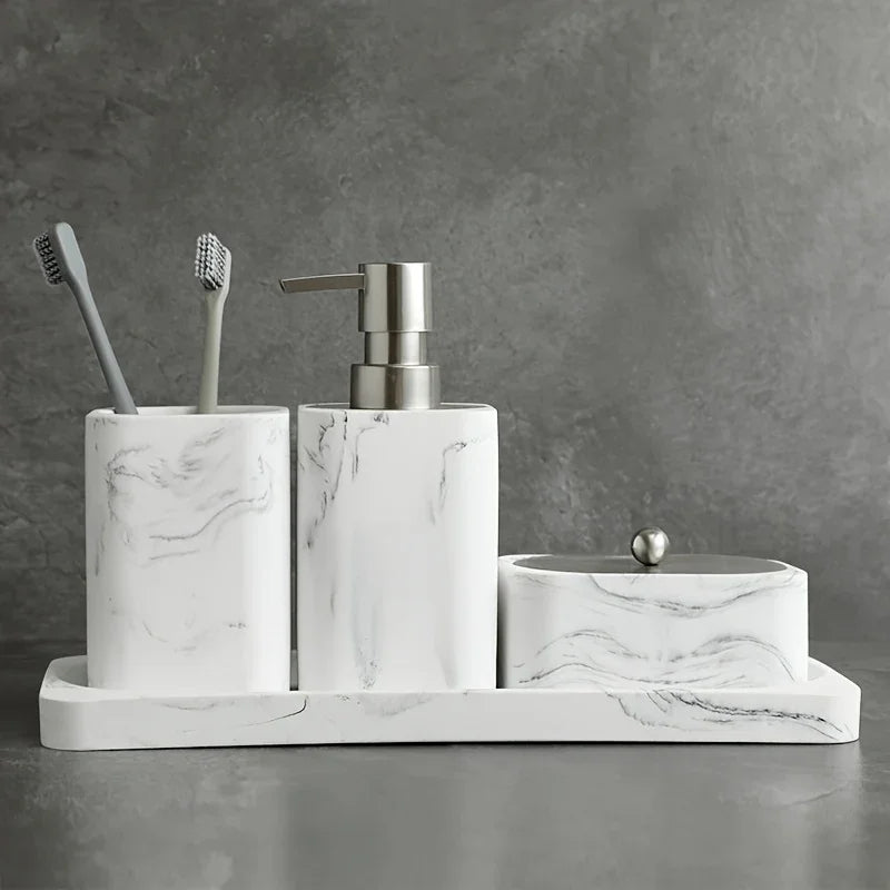 Four-piece White Marble Bathroom Set - House Of Avana