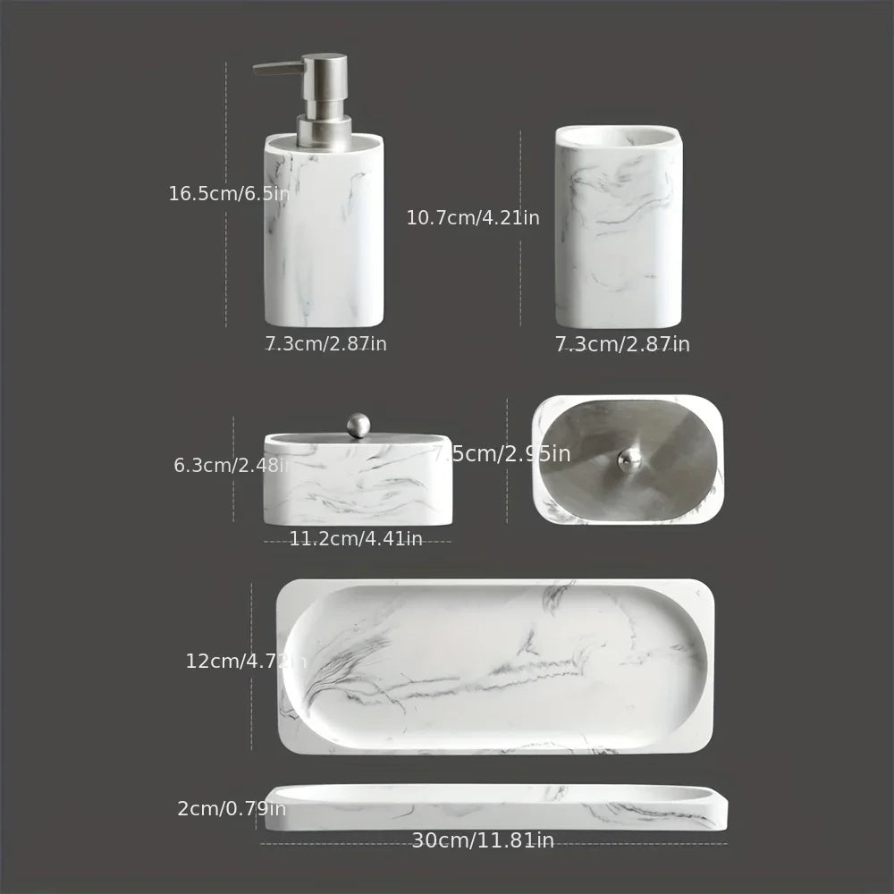 Four-piece White Marble Bathroom Set - House Of Avana