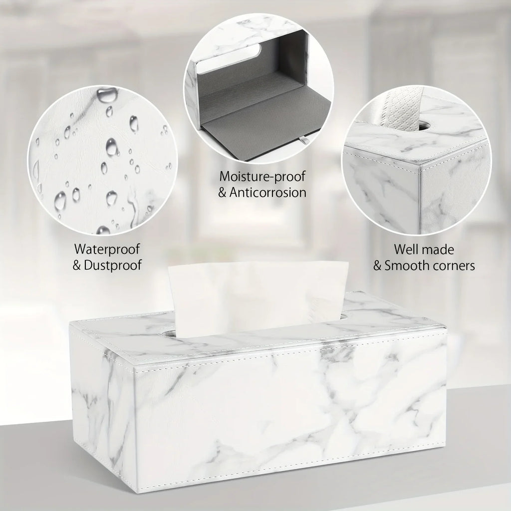 LADSTAG Marble Pattern Rectangular Tissue Box Holder - White Plastic with Realistic Veining, Modern Kitchen & Dining Room Decor, Mother’s Day Gift Idea, Sleek Design, Durable Design House Of Avana