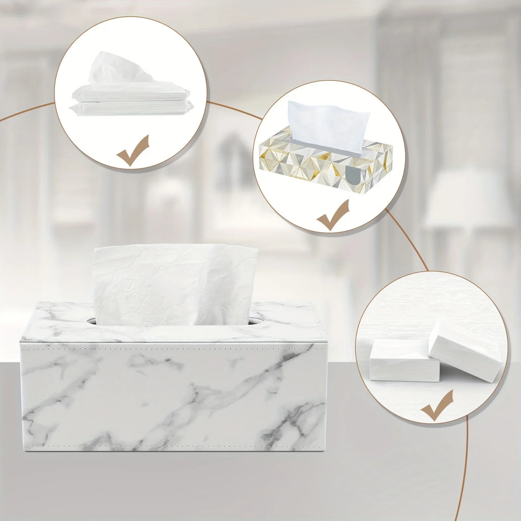 LADSTAG Marble Pattern Rectangular Tissue Box Holder - White Plastic with Realistic Veining, Modern Kitchen & Dining Room Decor, Mother’s Day Gift Idea, Sleek Design, Durable Design House Of Avana