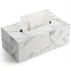 Tissue Box - Marble White Rectangular, front view - House Of Avana