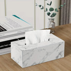 Tissue Box - Marble White Rectangular, side view - House Of Avana