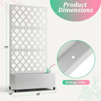 White Metal Outdoor Raised Garden Bed Planter Box with Trellis on Wheels