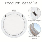 24 Round Farmhouse Circle Mirror with White Wash Beads - Rustic Distressed Wooden Frame, Decorative Wall... - House Of Avana