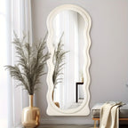 Oversized 160.02cm X 60.96cm Wavy Full-length Floor Mirror with Stand - Irregular Wave Design, White... - House Of Avana