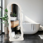 Oversized 160.02cm X 60.96cm Wavy Full-length Floor Mirror with Stand - Irregular Wave Design, White... - House Of Avana
