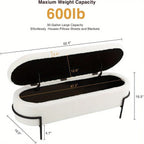 [Modern Boucle Storage Bench] 52" Extra-Long Boucle Storage Bench | Upholstered Teddy Ottoman with Hidden Compartment, Modern Non-Wood Freestanding Design for Bedroom, Entryway, Living Room (White) House Of Avana