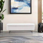 [Modern Boucle Storage Bench] 52" Extra-Long Boucle Storage Bench | Upholstered Teddy Ottoman with Hidden Compartment, Modern Non-Wood Freestanding Design for Bedroom, Entryway, Living Room (White) House Of Avana