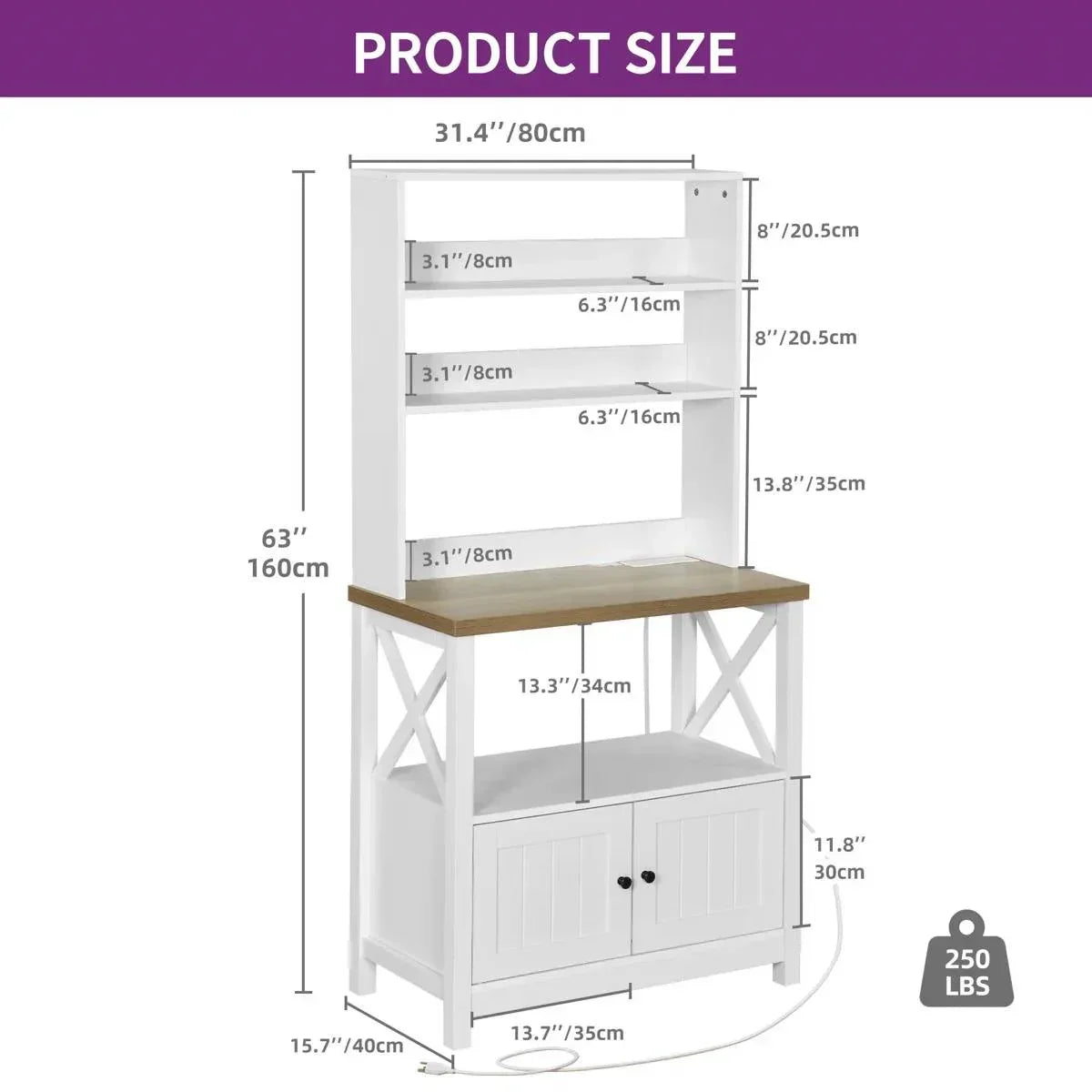 White Modern Farmhouse Baker's Rack Kitchen Shelving Unit Storage Cabinet