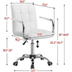 White Modern Faux Leather Mid-Back Swivel Office Chair with Armrests and Wheels