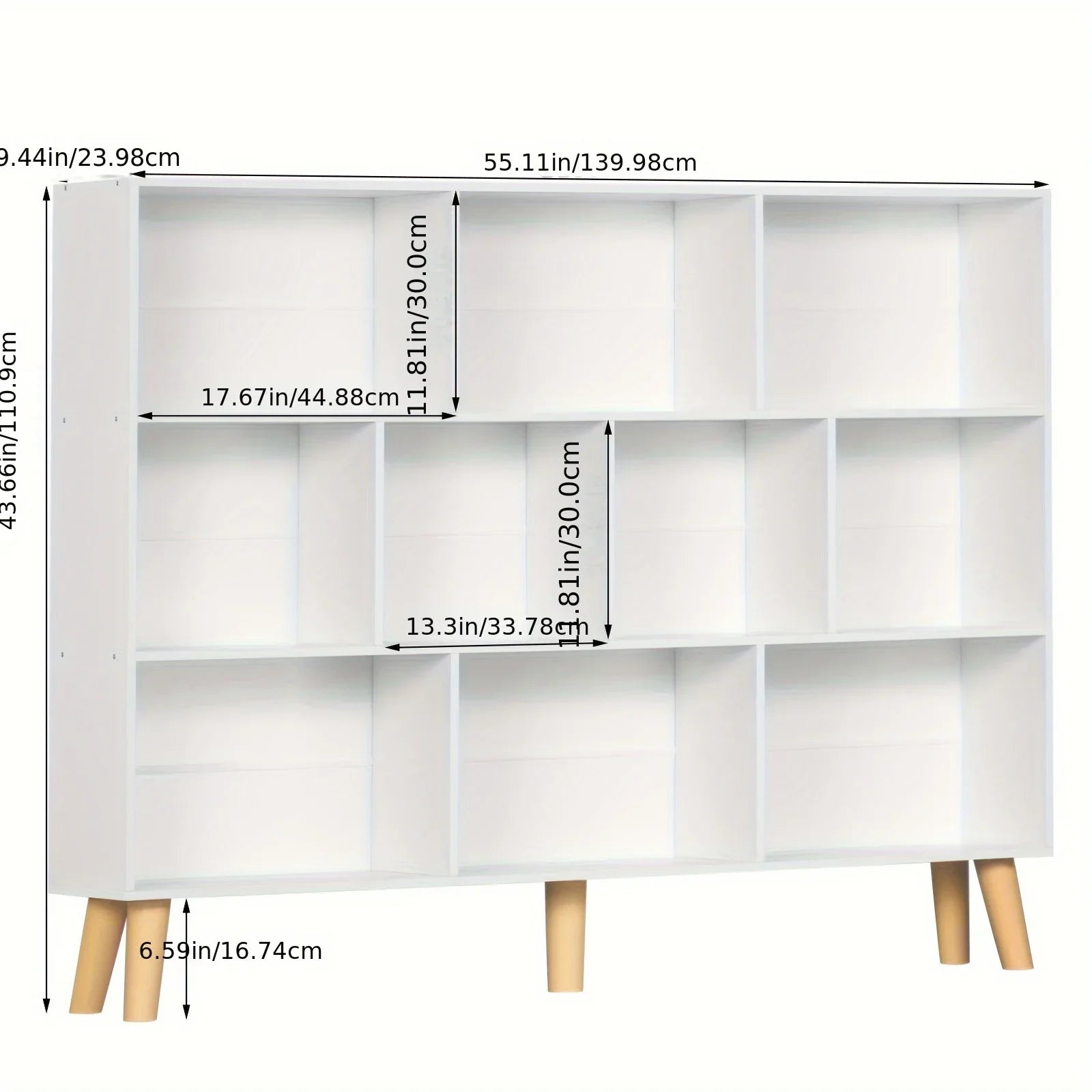 10 Cube Bookshelf, Tier Modern Wide Bookcase with Legs, Mid-century Wood Bookshelves Storage, White... - House Of Avana