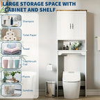 167.64cmH White Metal Over The Toilet Storage Cabinet with 2 Doors - Freestanding Space-Saving Bathroom Organizer with Adjustable Shelves & Anti-Tip Design, Over-The-Toilet Storage Cabinet with Upper Door Storage, Sturdy Meta House Of Avana