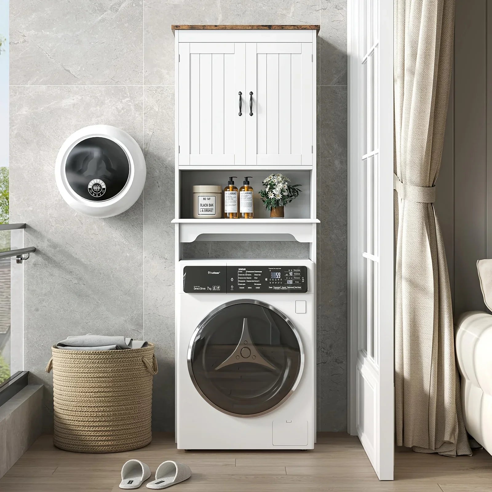 167.64cmH White Metal Over The Toilet Storage Cabinet with 2 Doors - Freestanding Space-Saving Bathroom Organizer with Adjustable Shelves & Anti-Tip Design, Over-The-Toilet Storage Cabinet with Upper Door Storage, Sturdy Meta House Of Avana