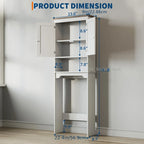 167.64cmH White Metal Over The Toilet Storage Cabinet with 2 Doors - Freestanding Space-Saving Bathroom Organizer with Adjustable Shelves & Anti-Tip Design, Over-The-Toilet Storage Cabinet with Upper Door Storage, Sturdy Meta House Of Avana