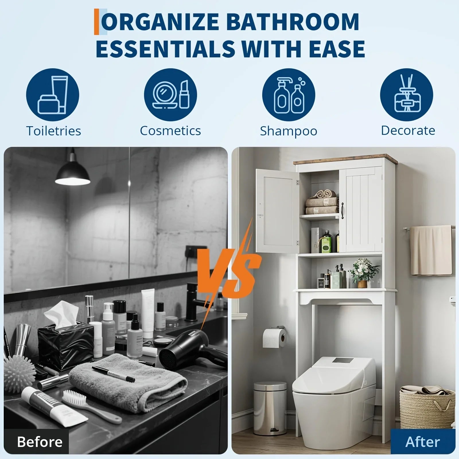 167.64cmH White Metal Over The Toilet Storage Cabinet with 2 Doors - Freestanding Space-Saving Bathroom Organizer with Adjustable Shelves & Anti-Tip Design, Over-The-Toilet Storage Cabinet with Upper Door Storage, Sturdy Meta House Of Avana