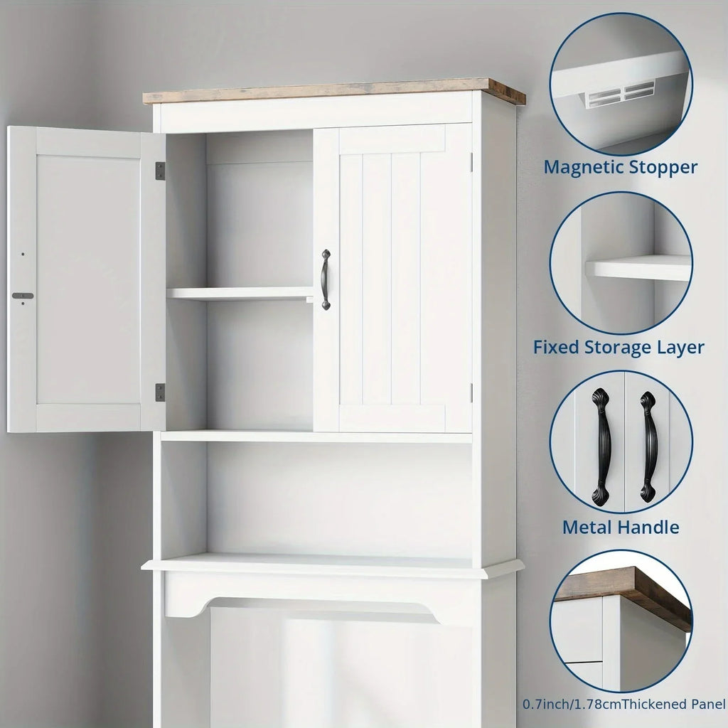 167.64cmH White Metal Over The Toilet Storage Cabinet with 2 Doors - Freestanding Space-Saving Bathroom Organizer with Adjustable Shelves & Anti-Tip Design, Over-The-Toilet Storage Cabinet with Upper Door Storage, Sturdy Meta House Of Avana