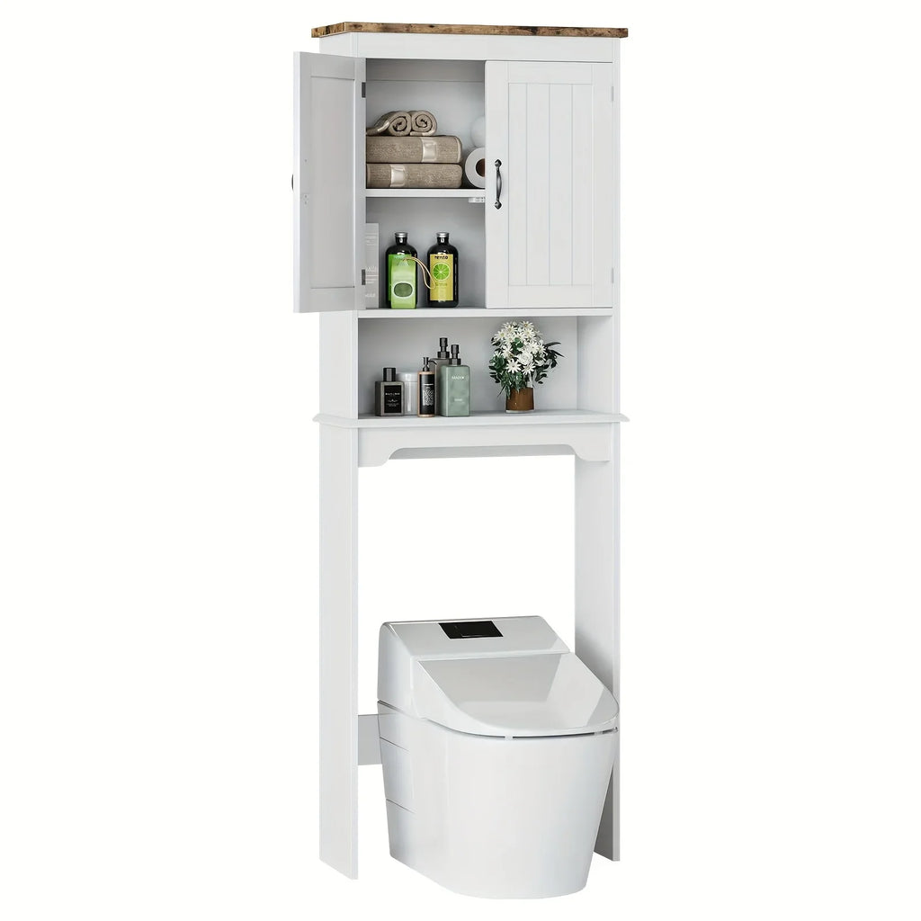 167.64cmH White Metal Over The Toilet Storage Cabinet with 2 Doors - Freestanding Space-Saving Bathroom Organizer with Adjustable Shelves & Anti-Tip Design, Over-The-Toilet Storage Cabinet with Upper Door Storage, Sturdy Meta House Of Avana