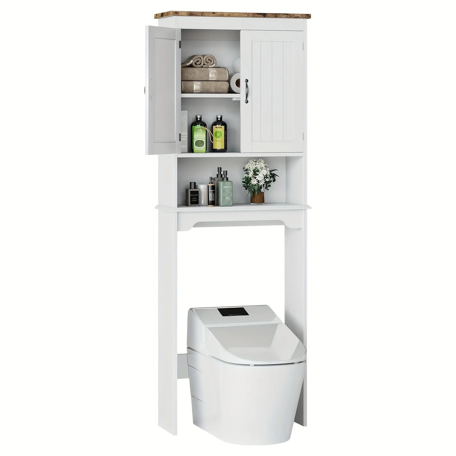 167.64cmH White Metal Over The Toilet Storage Cabinet with 2 Doors - Freestanding Space-Saving Bathroom Organizer with Adjustable Shelves & Anti-Tip Design, Over-The-Toilet Storage Cabinet with Upper Door Storage, Sturdy Meta House Of Avana