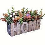 Autumn-inspired Artificial Eucalyptus and Purple Peony Potted Plant in Rectangular Wooden Planter Box... - House Of Avana