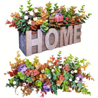 Autumn-inspired Artificial Eucalyptus and Purple Peony Potted Plant in Rectangular Wooden Planter Box... - House Of Avana