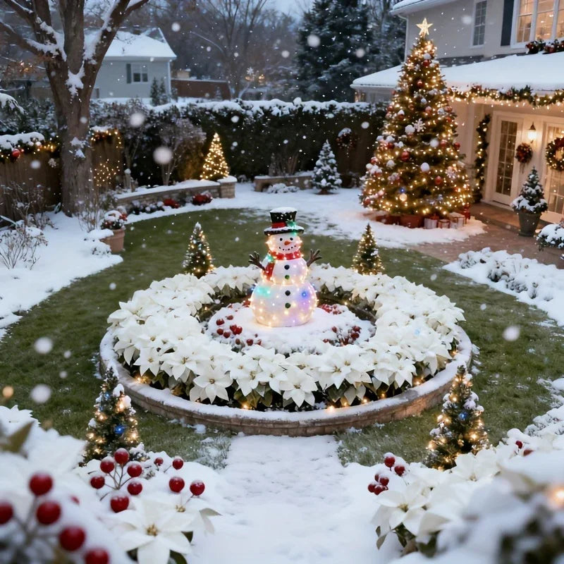 Artificial Flowers Poinsettia with Stems, White and Red Berries - House Of Avana