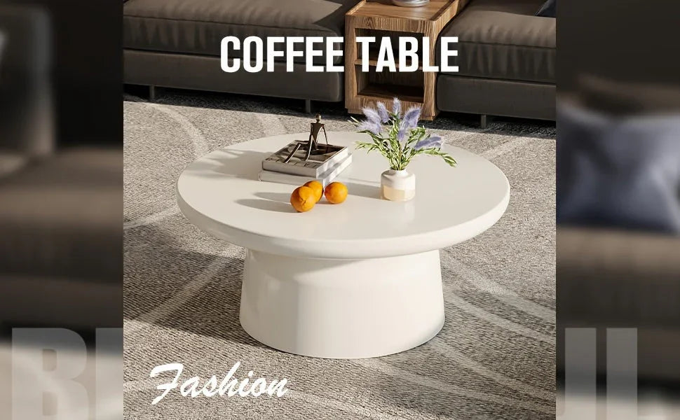 Milk White Circular Coffee Table, Living Room Central Table, Suitable For Modern Coffee Tables In Living Rooms And Bedrooms, Household Furniture, Easy To Assemble House Of Avana