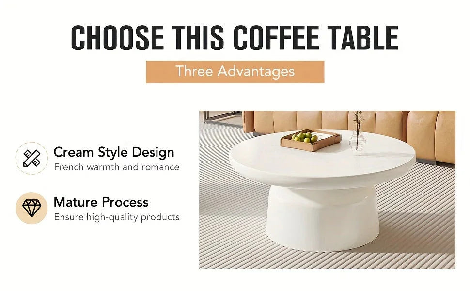 Milk White Circular Coffee Table, Living Room Central Table, Suitable For Modern Coffee Tables In Living Rooms And Bedrooms, Household Furniture, Easy To Assemble House Of Avana