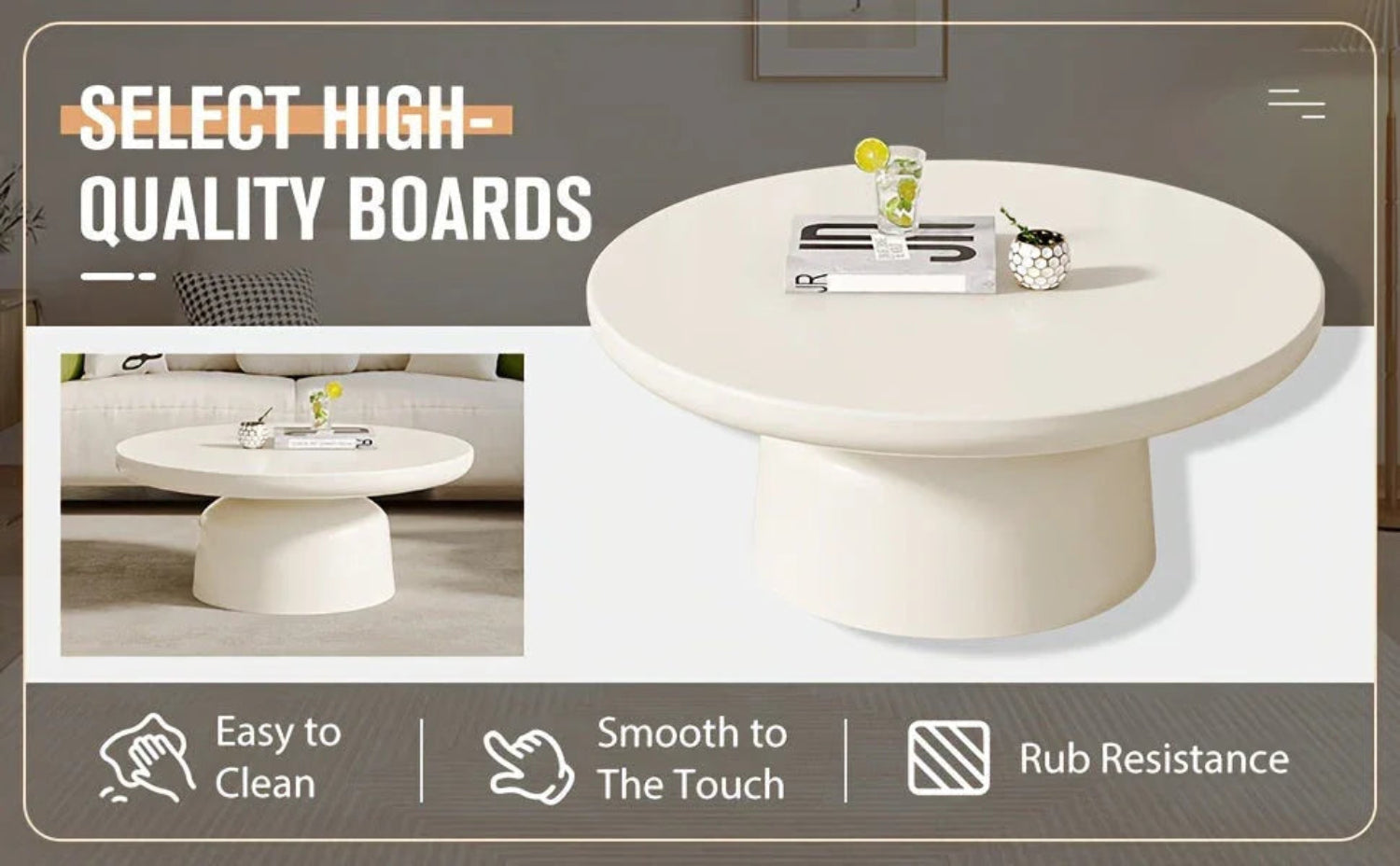 Milk White Circular Coffee Table, Living Room Central Table, Suitable For Modern Coffee Tables In Living Rooms And Bedrooms, Household Furniture, Easy To Assemble House Of Avana