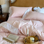 White Ruffle Lace Bedding Set / Purple Ever Lasting