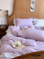 White Ruffle Lace Bedding Set / Purple Ever Lasting